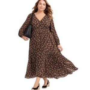 XXL Ricki's Prairie Style Tiered Maxi Black Print Dress, New Without Tags